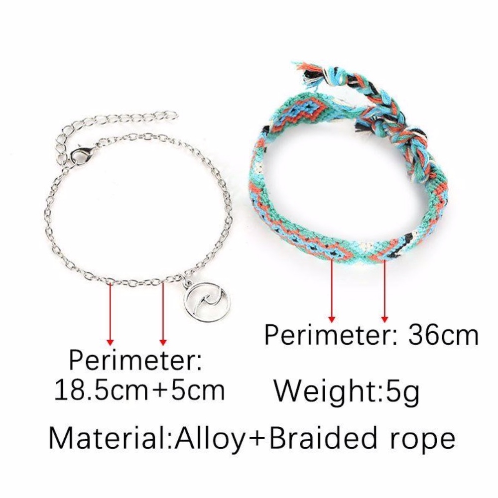 Handmade 2-piece Braided Beach and Wave Anklet Set - Picture 4 of 4